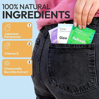 FOMIN Travel Deodorant Wipes - 30 Count - Coconut and Vanilla pH Balanced, Hypoallergenic Mini Deodorant Wipes For Women and Men - Plastic-Free, Individually Wrapped Underarm & Body Wipes