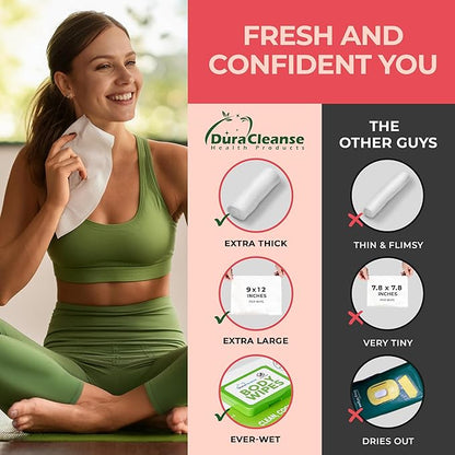 Body Wipes for Women, Extra Moist No Rinse Bathing Wipes - 50 XL Shower Cloths + 4 Travel Size Bath Sheets - 9"x12" After Gym & Post Workout Deodorant, Disposable Washcloths, Womens Hygiene Essentials