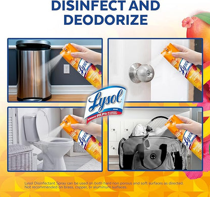 Lysol Disinfectant Spray, Sanitizing and Antibacterial Spray, For Disinfecting and Deodorizing, Mango & Hibiscus, 19 Fl. Oz (Pack of 2)