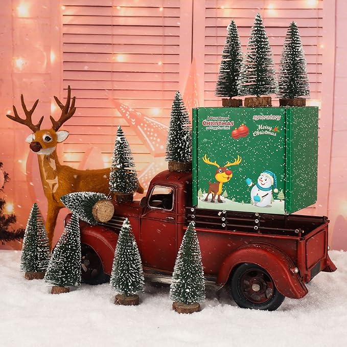 10PCS 4inch Mini Snow Frost Trees Mini Christmas Tree Plastic Winter Snow Ornaments Tabletop Trees for Holiday Party DIY Room Decor Home Table Top Christmas Decoration (Green)
