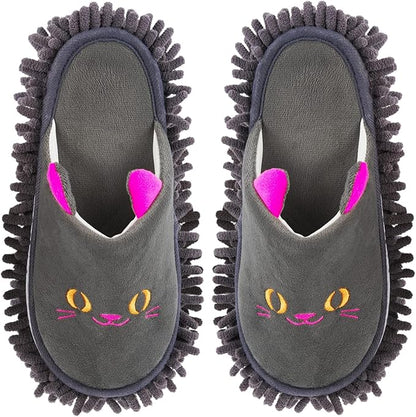 Warm Microfiber Slippers Floor Dust Dirt Hair Mop Slippers Shoes Anti-slip Moccasin Bedroom Home (Dark gray)