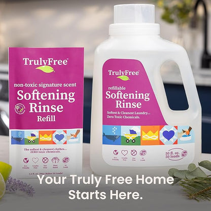 Fabric Softening Conditioner for Clothes| Safe for Babies & Kids with Sensitive Skin | Plant-Based | Include 1 Refillable 50oz Bottle with Measuring Cap| Signature Scent Rinse(50 Loads)