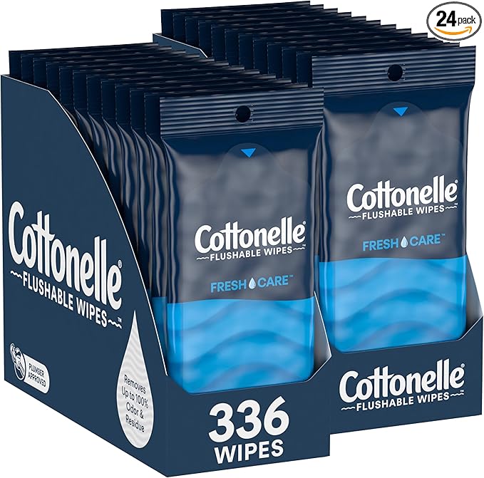Cottonelle Fresh Care On-The-Go Flushable Wet Wipes, Adult Wet Wipes, 24 On-The-Go Pack, 14 Wipes Per Pack (336 Total Wipes), Packaging May Vary