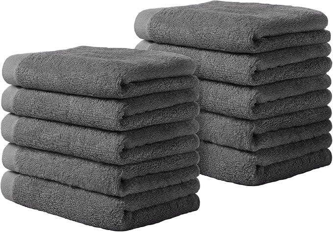 Yoofoss Luxury Washcloths Towel Set 10 Pack Baby Wash Cloth for Bathroom-Hotel-Spa-Kitchen Multi-Purpose Fingertip Towels and Face Cloths 10'' x 10'' - Dark Grey