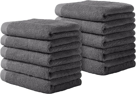 Yoofoss Luxury Washcloths Towel Set 10 Pack Baby Wash Cloth for Bathroom-Hotel-Spa-Kitchen Multi-Purpose Fingertip Towels and Face Cloths 10'' x 10'' - Dark Grey