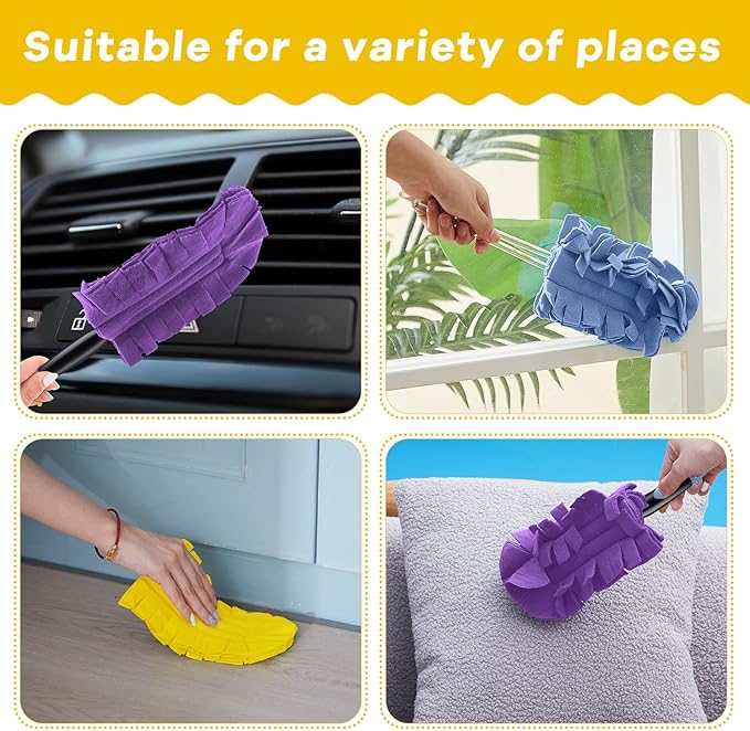 Zubebe 12 Pcs Heavy Duty Duster Refill Reusable Fleece Duster Refills Multi Surface Washable Cleaning Pads for Home, Blinds, Fans, Corners, Furniture (Purple,Light Blue,Yellow)