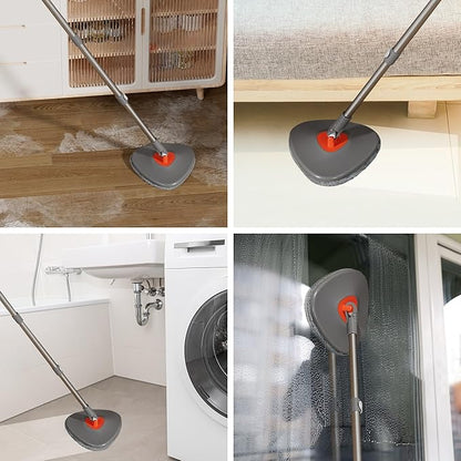 Dual Chamber Spin Mop and Bucket System, Mop Bucket Separate Dirty Water, Mop and Bucket Set with Self-Wringing 360° Rotating Mop Head, Includes 4 Washable Microfiber Mop Pads. (Orange)