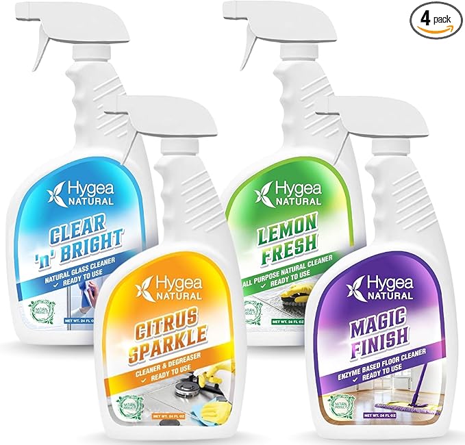 Cleaning Supplies Kit All Purpose Cleaners, Citrus Degreaser, Floor and Tile Cleaner, Window, Glass and Mirror Cleaner- No Harsh Chemicals, Family safe - 4 Pack 24 oz Sprays