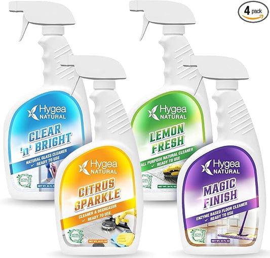 Cleaning Supplies Kit All Purpose Cleaners, Citrus Degreaser, Floor and Tile Cleaner, Window, Glass and Mirror Cleaner- No Harsh Chemicals, Family safe - 4 Pack 24 oz Sprays