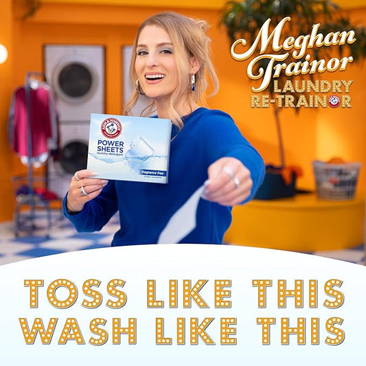 ARM & HAMMER Power Sheets Laundry Detergent, Fragrance Free, Dermatologist Tested Concentrated Laundry Detergent Sheets, 50 Count, up to 100 Small Loads