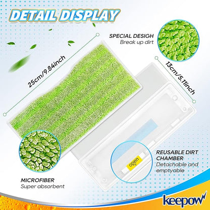 KEEPOW Reusable Mop Replacement Pads Refills Compatible with Shark Vacmop VM252 VM200 VC205 VM250, Reusable Wet and Dry mop Pads for Hardwood Floor Cleaning, Green, 6 Pack