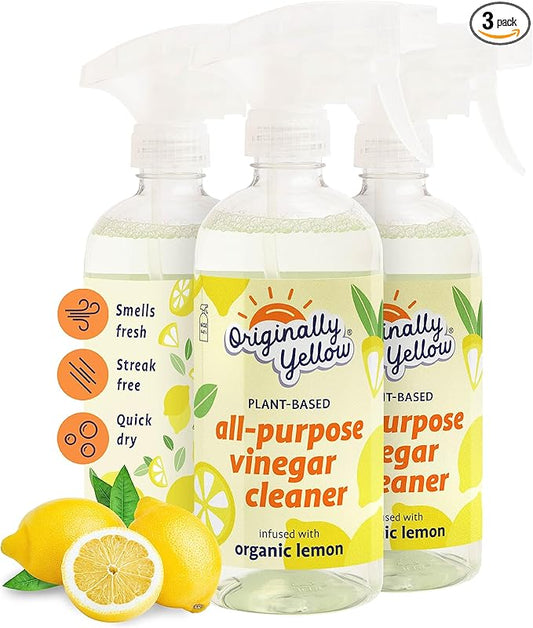 Originally Yellow All-Purpose Distilled Vinegar Spray Living Room, Bathroom, & Kitchen Cleaner Spray | Infused with Organic Lemon | Plant-Based All Purpose Cleaner, 16 Fl Oz (3-Pack)