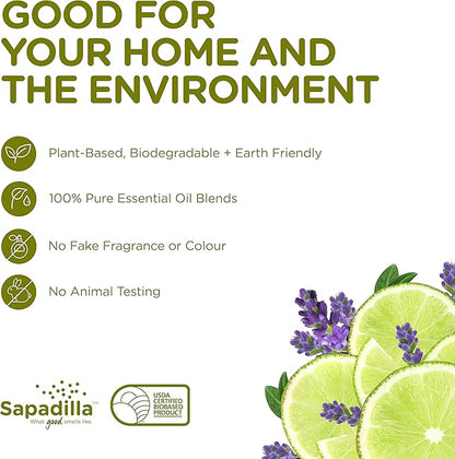 Sapadilla Multi-Surface Countertop Spray - Sweet Lavender + Lime - Made with 100% Pure Essential Oil Blends, Multi-Purpose Household Cleaner, Aromatic, Plant Based, Biodegradable, 16 Ounce (Pack of 3)