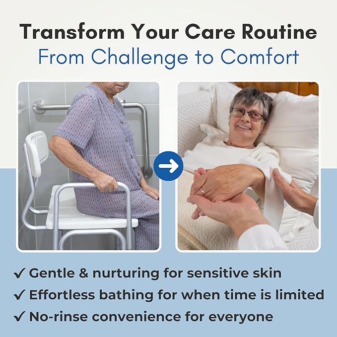 Nurture Rinse Free Bathing Wipes for Adults w/Aloe | Waterless Cleansing for sensitive skin | Disposable Adult Body Bath Wet Wipe for Disabled Bedridden | 64 wipes