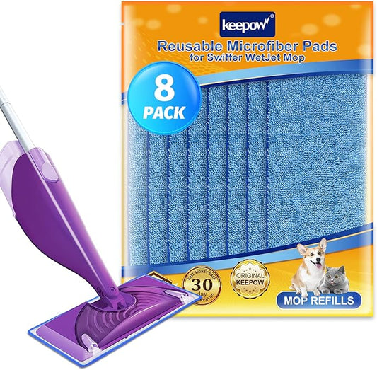 Power Scrubbing Reusable Mop Pads for Swiffer WetJet Mops (8 Pack), Wet Jet Refills, Washable Microfiber Mop Pads for Floor Cleaning Wet Dry Use
