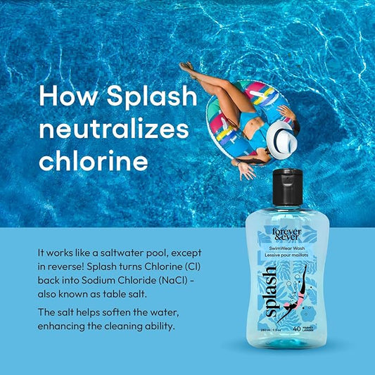 Splash All Natural Laundry Detergent Liquid, Delicate Laundry Detergent with No Residue, Chlorine Remover for Swimsuits, High Efficiency (HE) Compatible, Gentle Chlorine Neutralizer, 280ml, Pack of 3