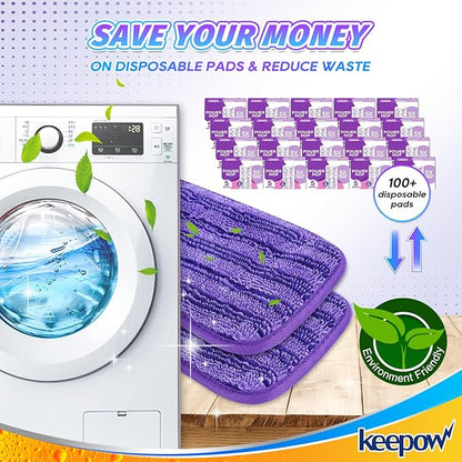KEEPOW Reusable Power Mop Refill Pads for Swiffer Power Mop, Powermop Mopping Pad Refills for Wood Floor Cleaning, Machine Washable Microfiber Mop Pads for Wet and Dry Use, 2 Pack
