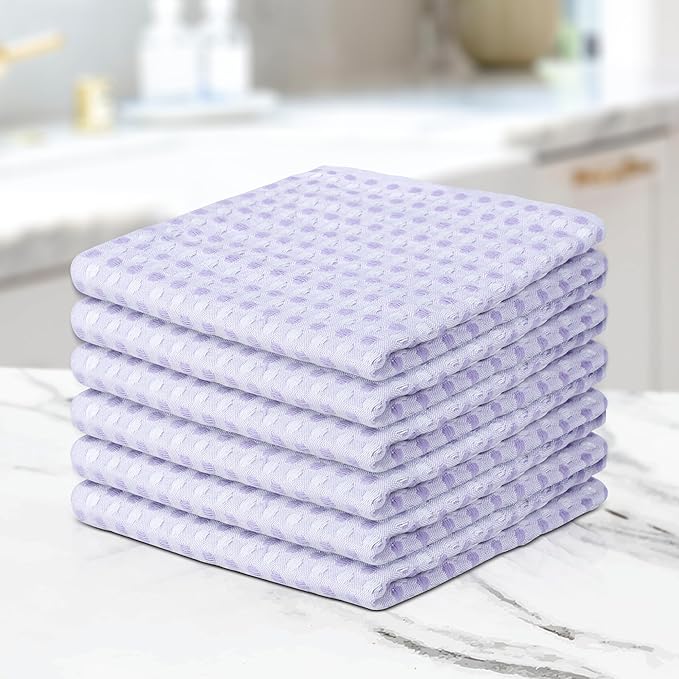 100% Cotton Dish Cloths (Pack of 6) - Dish Rags for Washing Dishes - Reusable & Highly Absorbent Kitchen Towels - Multipurpose Kitchen Rags - (12" x 12" - Purple Honeycomb)