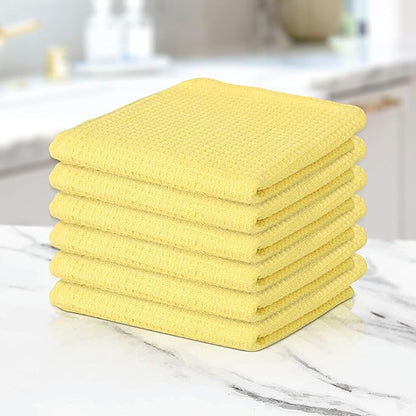100% Cotton Waffle Dish Cloths (Pack of 6) - Dish Rags for Washing Dishes - Reusable & Highly Absorbent Kitchen Towels - Multipurpose Kitchen Rags - (12" x 12" - Lemon Yellow)