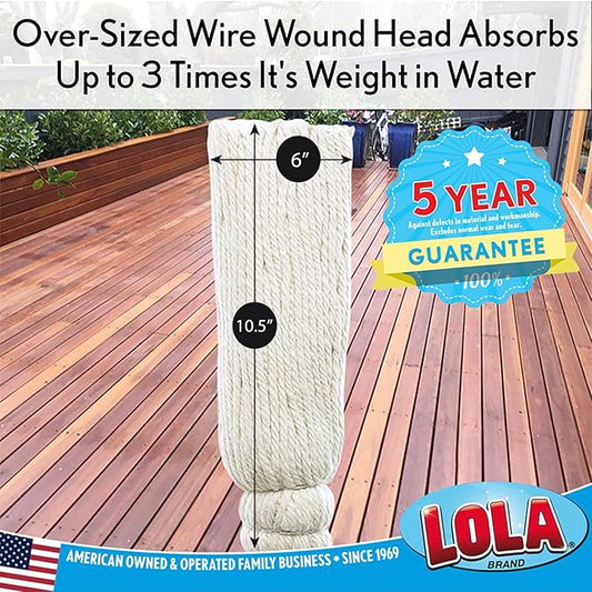 Lola Products 12 Oz. Cotton String Wet Mop w/ Wire Wound Head, Absorbs 4X its Weight in Water, Durable & Super Absorbent Floor Cleaning, 1 Count