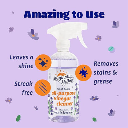 Originally Yellow All-Purpose Distilled Vinegar Spray Living Room, Bathroom, & Kitchen Cleaner Spray | Infused with Organic Lavender | Plant-Based All Purpose Cleaner, 16 Fl Oz (3-Pack)