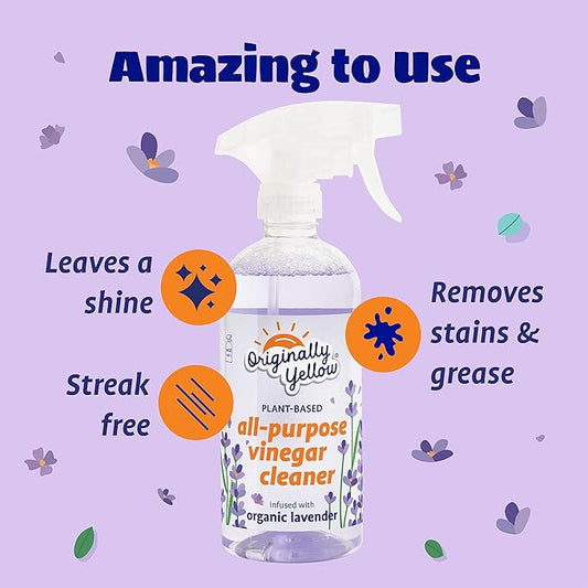 Originally Yellow All-Purpose Distilled Vinegar Spray Living Room, Bathroom, & Kitchen Cleaner Spray | Infused with Organic Lavender | Plant-Based All Purpose Cleaner, 16 Fl Oz (3-Pack)