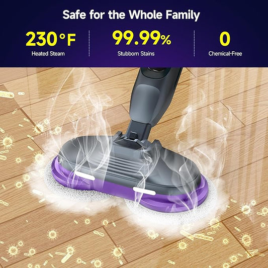 Steam Spin Mop, Smart Steam & Scrub Mop with 4 Cleaning Modes & LED Headlights, Safe for all Sealed Hard Floors like Tile, Hardwood, Stone, Laminate, Vinyl & More F2
