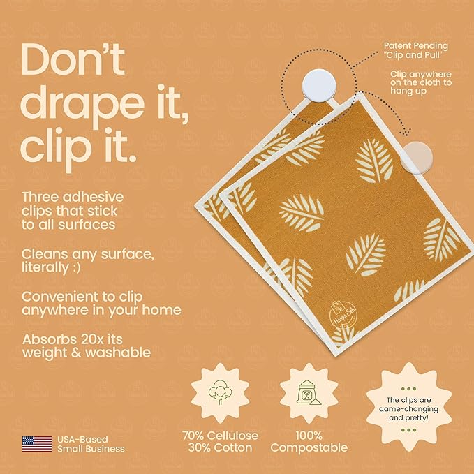 Harps&Seb Swedish Dishcloths for Kitchen Dish Towels - 6 Pack, Reusable Paper Towels with Clips, Super Absorbent Washable Non-Scratch Swedish Dish Towels, No Odor, Biodegradable