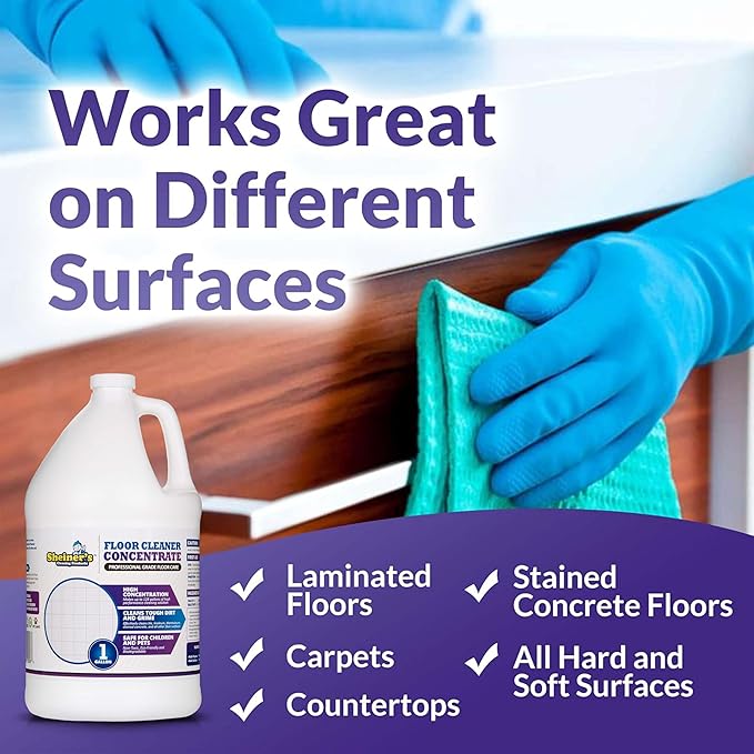 Sheiner's Multi-Surface Cleaner Concentrate, No-Rinse Floor Cleaner & Degreaser for Home, Office & Kitchen, Safe for Kids & Pets, Non-Toxic Lavender Scent All-Purpose Cleaning Supplies, 1-Gallon.