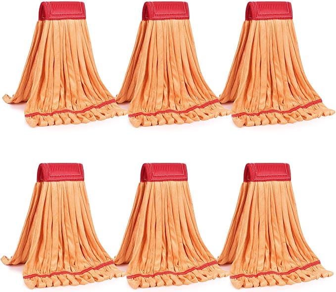 Matthew Cleaning Microfiber Tube Mop(Large,Orange,6Pack) Heavy Duty Mop Head Replacement,Excellent Absorbency,Premium launderability,Reusable,Loop end for Home,Commercial and Industrial Use