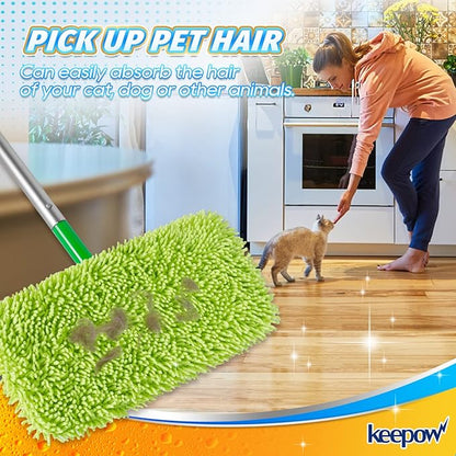 KEEPOW Reusable Mop Pads Compatible with Swiffer Sweeper Mop, Microfiber Dry Sweeping Cloths, Washable Wet Pads Refills Mopping Cloth Refills for Hardwood Floor Cleaning, 4 Pack (Mop is Not Included)