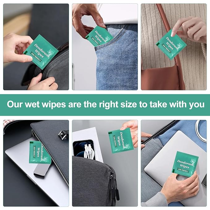 200 Pcs Deodorant Wipes Bulk, Individually Wrapped Antiperspirant Wipe, Mini Personal Cleansing Wipes for Travel, Sweat Body Wipe for Women Men Sports Cleanse Skin Excessive Sweating (Jasmine)