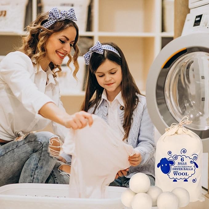 Wool Dryer Balls Pack of 6, 100% New Zealand Wool dryer balls,Chemical free, Natural Fabric Softener, dryer balls,Hypoallergenic