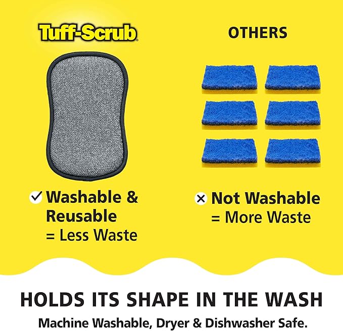 Original Scrub-N-Wipe Pad, Large, 6-Pack, Microfiber, Multi-Surface, Non-Scratch, Dual-Sided, Scrubber for Dishes, Sinks, Non-Stick Cookware – Machine Washable, Durable Kitchen Sponge