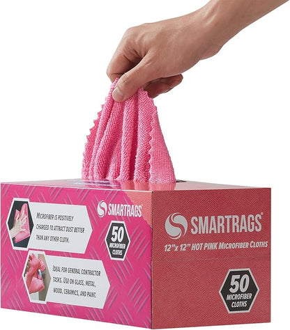 Arkwright Smart Rags in Box - (Pallet of 14400) Lint Free Microfiber Cleaning Cloth, Scratch & Streak-Free, Dispensable Wash Towels for Cars, Window Glass, and Auto Shop, 12 x 12 in, Pink