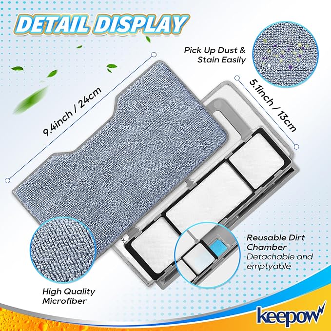 KEEPOW Reusable Mop Replacement Pads Compatible with Shark Vacmop VM252 VM200P12 VM252P10 VC205 VM190 VM200 QM250 VM250, Microfiber Mop Vac Pads Refills with Upgraded Design(1+2+4 Pads)