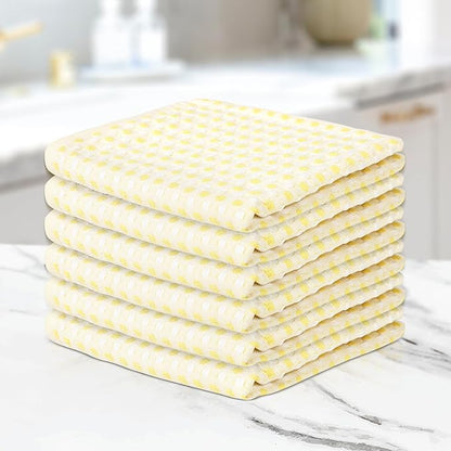 100% Cotton Dish Cloths (Pack of 6) - Dish Rags for Washing Dishes - Reusable & Highly Absorbent Kitchen Towels - Multipurpose Kitchen Rags - (12" x 12" - Lemon Yellow Honeycomb)