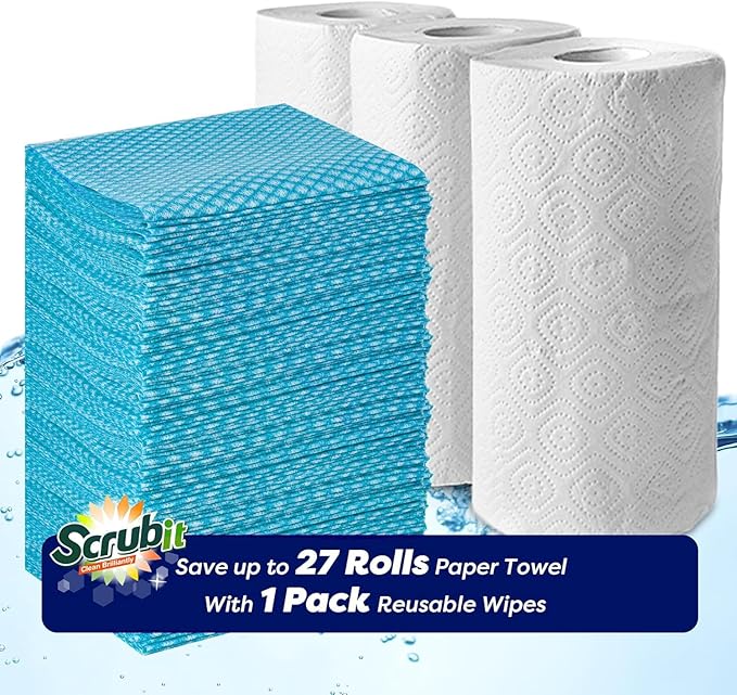 SCRUBIT Reusable Cleaning Wipes, Handy Wipes for Kitchen and Office - Dish Cloths for Washing Dishes - Multi Purpose Disposable Cleaning Towels (12 x 20 in) 72 Pack (Blue)