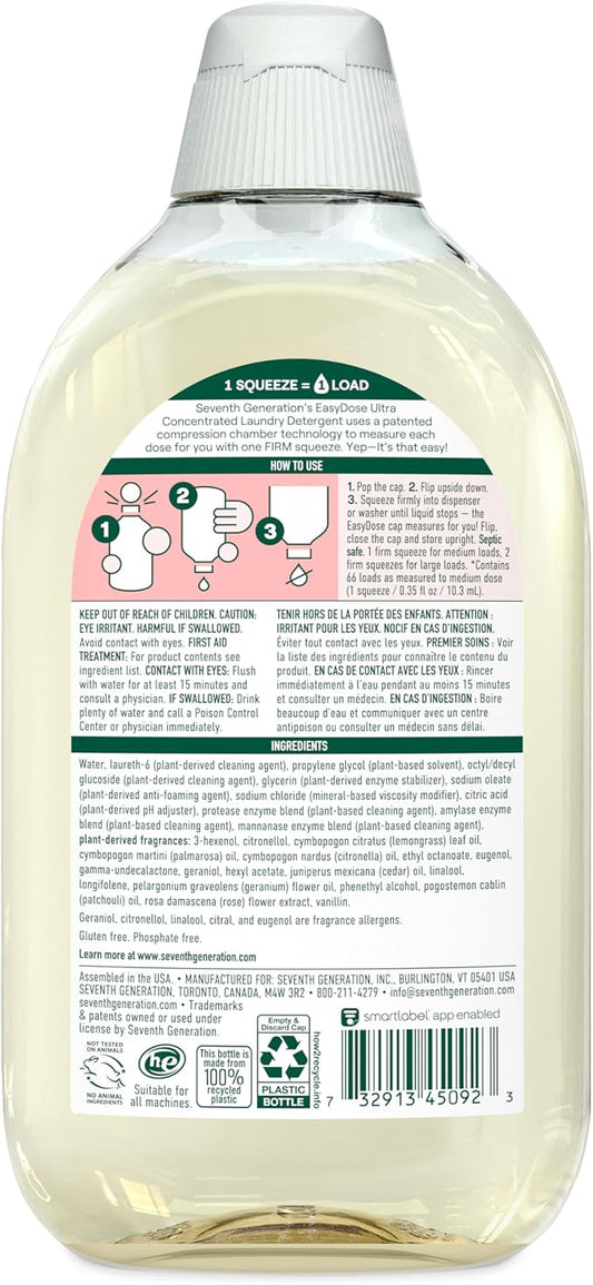 Seventh Generation EasyDose Laundry Detergent Ultra Concentrated Rose Washing Detergent 23 oz, Pack of 2