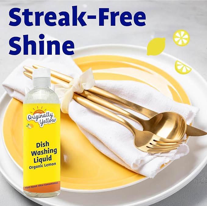 Originally Yellow Plant-Based Dish Soap Infused with Organic Lemon | Quick-Drying Dishwashing Liquid Removes Dirt and Grease | Streak-Free Dish Soap, 16 Fl Oz (3-Pack)