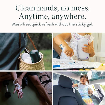 Biodegradable Hand Sanitizing Mini Wipes 8-Pack Refill Kit - Kid-Safe | Plant-Based Hand Wipes for Home & Travel | Natural, Non-Toxic Wet Wipe with Aloe for Soft Skin | Eucalyptus Chill