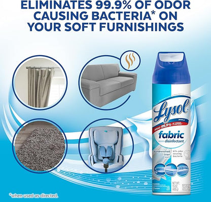Lysol Fabric Disinfectant Spray, Sanitizing and Antibacterial Spray, For Disinfecting and Deodorizing Soft Furnishings, Sundrenched Linen 15 FL. Oz