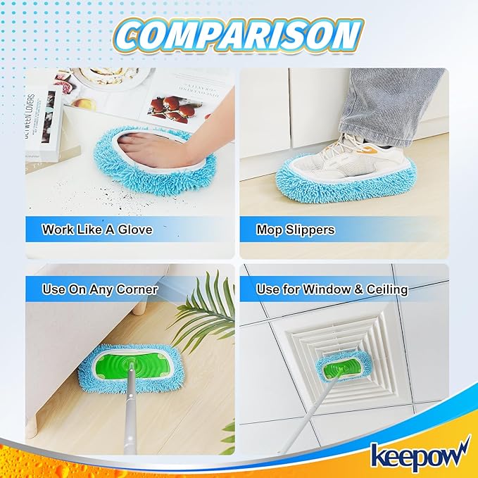 KEEPOW Dry Sweeping Cloths Microfiber Wet Mop Pads Refill Compatible with Swiffer Sweeper Mop Replacement Sweeping Mopping Pad Refills for Hardwood Surface Floor Cleaning, 5 PCS