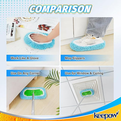 KEEPOW Dry Sweeping Cloths Microfiber Wet Mop Pads Refill Compatible with Swiffer Sweeper Mop Replacement Sweeping Mopping Pad Refills for Hardwood Surface Floor Cleaning, 5 PCS