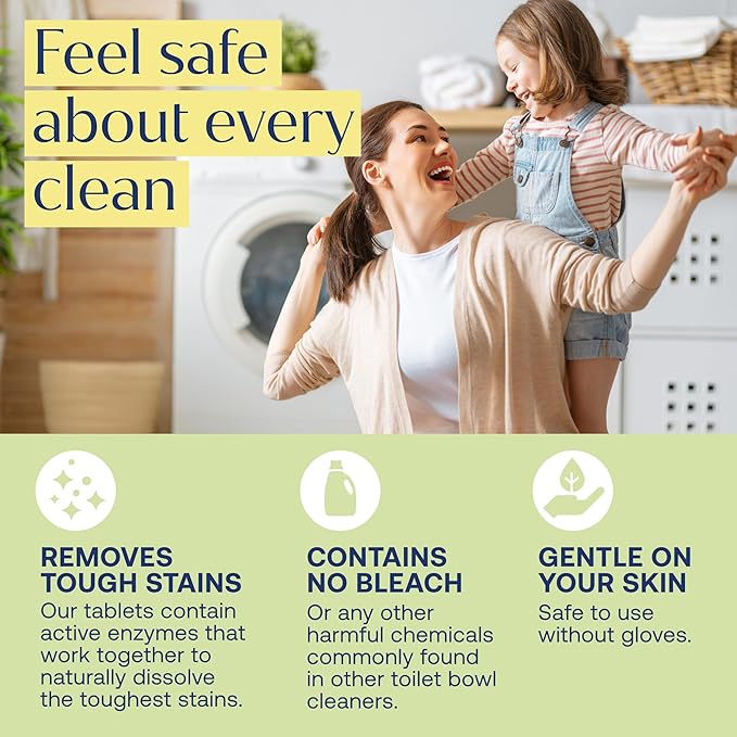 Toilet Bowl Cleaner Tablets, Plant Based Toilet Bowl Cleaner, Septic Safe, Plastic Free, No Harmful Chemicals, Lemon & Eucalyptus Scent, Individually Wrapped, Powerful Cleaning - 12 Tablets