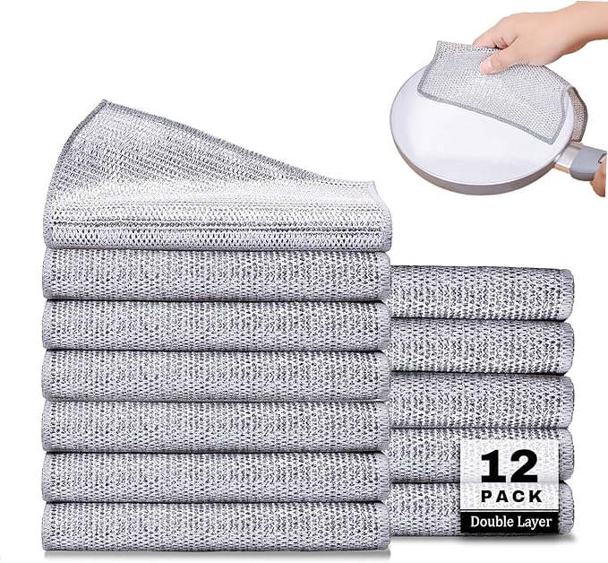 12 Pcs Non Scratch Wire Dishcloth，Multipurpose Wire Dishwashing Rags for Wet and Dry, Reusable Kitchen Wire Miracle Cleaning Cloths for Dishes, Sinks, Stove Tops