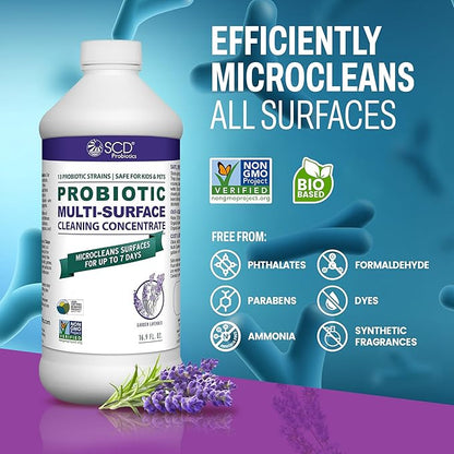 Probiotic Multi-Surface Cleaning Concentrate w/Lavender Essential Oil, Microcleans Surfaces for Up to 7 Days, Plant-Based and Multi-Surface 17 Fl Oz (3 Pack)