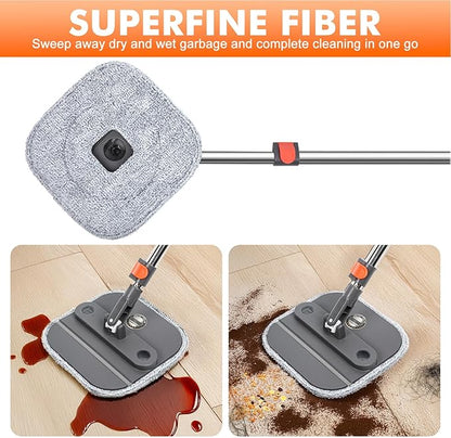 Upgraded Spin Mop and Bucket Self-Standing Mop Bucket Separate Dirty and Clean Water System Self Wringing 360° Rotating Clean Mop and Bucket Set (Drak Gray, 14Pads Mop and Bucket Set)