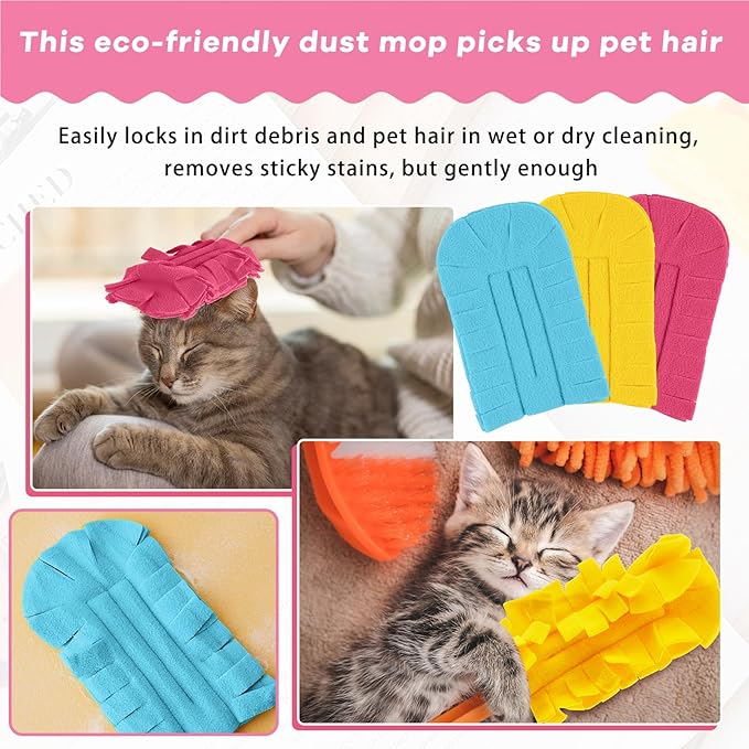 Zubebe 12 Pcs Heavy Duty Duster Refill Reusable Fleece Duster Refills Multi Surface Washable Cleaning Pads for Home, Blinds, Fans, Corners, Furniture (Watermelon Red,Blue,Yellow)