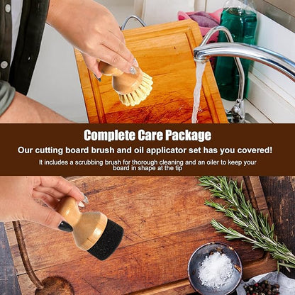 Cutting Board Oil Wax Applicator and 2pcs Scrub Brushes Set, Wood Oil Wax Applicator Sisal Fiber Cutting Board Cleaning Brush for Mineral Oil Board Wooden Worktops Utensil Care